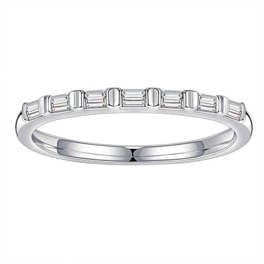 D Color Clarity Baguette Moissanite Wedding Band In 14k Gold Vermeil, Size 7